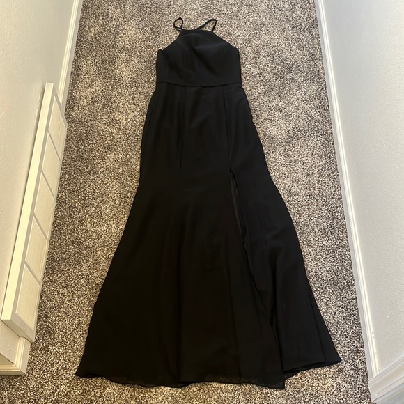 A-line High Neck Floor-Length Chiffon Lace Bridesmaid Dress - Picture 4 of 8